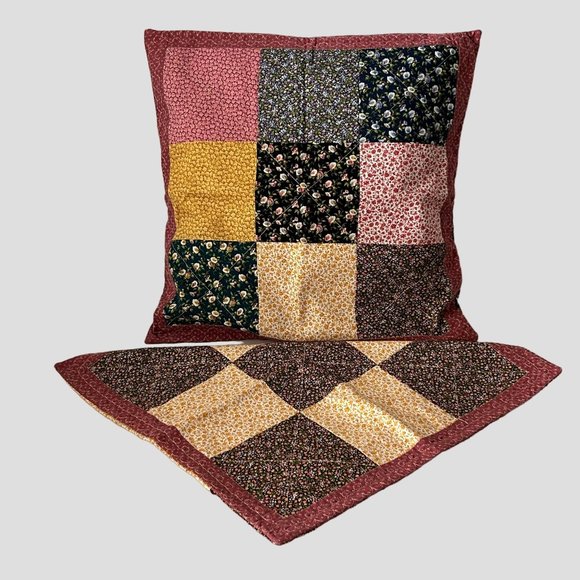 Lot 2 Handmade Patchwork Quilt Throw Pillow Cover Morning Glory & Ditsy Floral - Picture 1 of 16